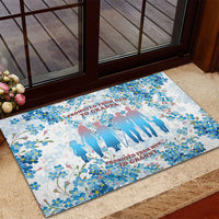 Promoted To Grandparents Rubber Doormat Family Generations Blue Floral Silhouette Art