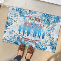 Promoted To Grandparents Rubber Doormat Family Generations Blue Floral Silhouette Art