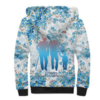 Promoted To Grandparents Sherpa Hoodie Family Generations Blue Floral Silhouette Art