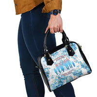 Promoted To Grandparents Shoulder Handbag Family Generations Blue Floral Silhouette Art