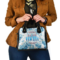Promoted To Grandparents Shoulder Handbag Family Generations Blue Floral Silhouette Art