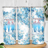 Promoted To Grandparents Skinny Tumbler Family Generations Blue Floral Silhouette Art