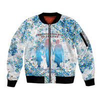Promoted To Grandparents Sleeve Zip Bomber Jacket Family Generations Blue Floral Silhouette Art