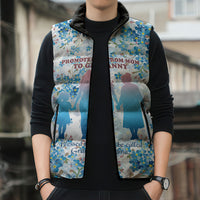 Promoted To Grandparents Sleeveless Puffer Jacket Family Generations Blue Floral Silhouette Art