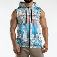 Promoted To Grandparents Sleeveless Zip Hoodie Family Generations Blue Floral Silhouette Art