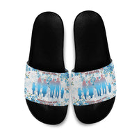 Promoted To Grandparents Slide Sandals Family Generations Blue Floral Silhouette Art