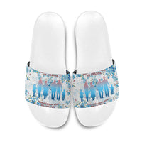 Promoted To Grandparents Slide Sandals Family Generations Blue Floral Silhouette Art