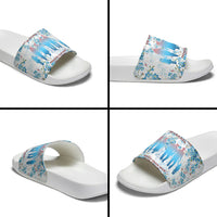Promoted To Grandparents Slide Sandals Family Generations Blue Floral Silhouette Art