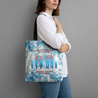 Promoted To Grandparents Tote Bag Family Generations Blue Floral Silhouette Art