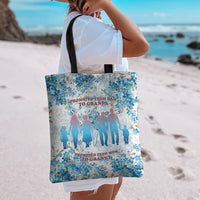 Promoted To Grandparents Tote Bag Family Generations Blue Floral Silhouette Art