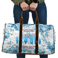 Promoted To Grandparents Travel Bag Family Generations Blue Floral Silhouette Art
