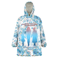Promoted To Grandparents Wearable Blanket Hoodie Family Generations Blue Floral Silhouette Art