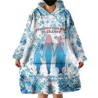 Promoted To Grandparents Wearable Blanket Hoodie Family Generations Blue Floral Silhouette Art