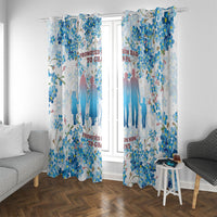 Promoted To Grandparents Window Curtain Family Generations Blue Floral Silhouette Art