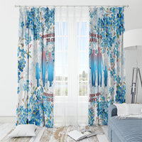Promoted To Grandparents Window Curtain Family Generations Blue Floral Silhouette Art
