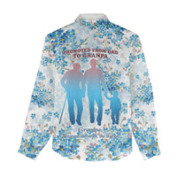 Promoted To Grandparents Women Casual Shirt Family Generations Blue Floral Silhouette Art