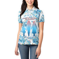 Promoted To Grandparents Women Polo Shirt Family Generations Blue Floral Silhouette Art