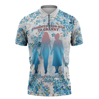 Promoted To Grandparents Zipper Polo Shirt Family Generations Blue Floral Silhouette Art
