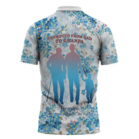 Promoted To Grandparents Zipper Polo Shirt Family Generations Blue Floral Silhouette Art