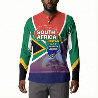 South Africa Heritage Day Button Sweatshirt Celebrating Roots Flag Map Sunset Savanna