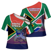 South Africa Heritage Day Cross Shoulder Shirt Celebrating Roots Flag Map Sunset Savanna