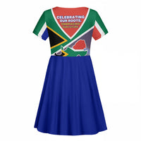 South Africa Heritage Day Kid Short Sleeve Dress Celebrating Roots Flag Map Sunset Savanna