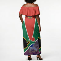 South Africa Heritage Day Off Shoulder Maxi Dress Celebrating Roots Flag Map Sunset Savanna