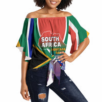 South Africa Heritage Day Off Shoulder Wrap Waist Top Celebrating Roots Flag Map Sunset Savanna