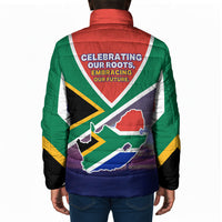 South Africa Heritage Day Padded Jacket Celebrating Roots Flag Map Sunset Savanna