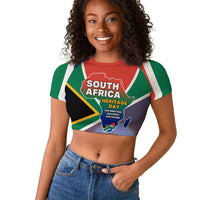 South Africa Heritage Day Raglan Cropped T shirt Celebrating Roots Flag Map Sunset Savanna