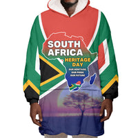 South Africa Heritage Day Wearable Blanket Hoodie Celebrating Roots Flag Map Sunset Savanna