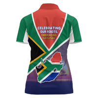 South Africa Heritage Day Women Polo Shirt Celebrating Roots Flag Map Sunset Savanna
