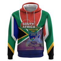 South Africa Heritage Day Zip Hoodie Celebrating Roots Flag Map Sunset Savanna