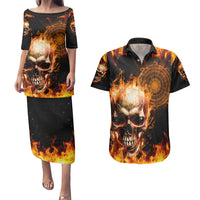 Magic Fire Skull Couples Matching Puletasi Dress and Hawaiian Shirt I Can't Go To Hell The Devil Still Has A Rest Training Oder Against Me - Wonder Print Shop