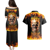 Magic Fire Skull Couples Matching Puletasi Dress and Hawaiian Shirt I Can't Go To Hell The Devil Still Has A Rest Training Oder Against Me - Wonder Print Shop