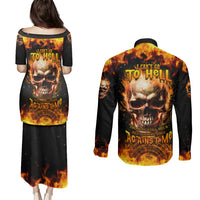 Magic Fire Skull Couples Matching Puletasi Dress and Long Sleeve Button Shirts I Can't Go To Hell The Devil Still Has A Rest Training Oder Against Me - Wonder Print Shop