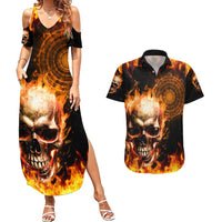 Magic Fire Skull Couples Matching Summer Maxi Dress and Hawaiian Shirt I Can't Go To Hell The Devil Still Has A Rest Training Oder Against Me - Wonder Print Shop