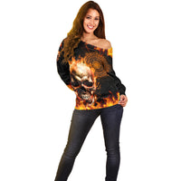 Magic Fire Skull Off Shoulder Sweater I Can't Go To Hell The Devil Still Has A Rest Training Oder Against Me - Wonder Print Shop
