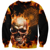 Magic Fire Skull Sweatshirt I Can't Go To Hell The Devil Still Has A Rest Training Oder Against Me - Wonder Print Shop