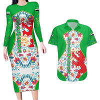 Extremadura Flag Couples Matching Long Sleeve Bodycon Dress and Hawaiian Shirt Autonomous Community of Spain - Wonder Print Shop