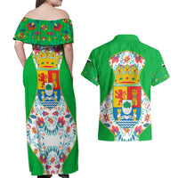 Extremadura Flag Couples Matching Off Shoulder Maxi Dress and Hawaiian Shirt Autonomous Community of Spain - Wonder Print Shop