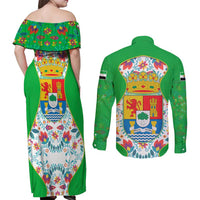 Extremadura Flag Couples Matching Off Shoulder Maxi Dress and Long Sleeve Button Shirt Autonomous Community of Spain - Wonder Print Shop