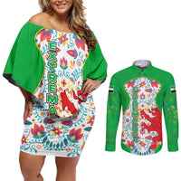 Extremadura Flag Couples Matching Off Shoulder Short Dress and Long Sleeve Button Shirt Autonomous Community of Spain - Wonder Print Shop