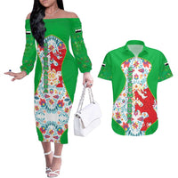 Extremadura Flag Couples Matching Off The Shoulder Long Sleeve Dress and Hawaiian Shirt Autonomous Community of Spain - Wonder Print Shop