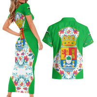 Extremadura Flag Couples Matching Short Sleeve Bodycon Dress and Hawaiian Shirt Autonomous Community of Spain - Wonder Print Shop