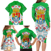 Extremadura Flag Family Matching Long Sleeve Bodycon Dress and Hawaiian Shirt Autonomous Community of Spain - Wonder Print Shop