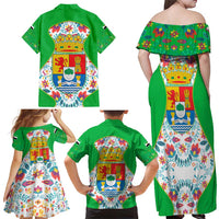 Extremadura Flag Family Matching Off Shoulder Maxi Dress and Hawaiian Shirt Autonomous Community of Spain - Wonder Print Shop