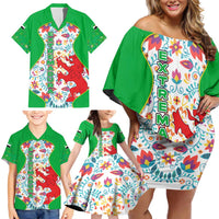 Extremadura Flag Family Matching Off Shoulder Short Dress and Hawaiian Shirt Autonomous Community of Spain - Wonder Print Shop
