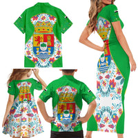 Extremadura Flag Family Matching Short Sleeve Bodycon Dress and Hawaiian Shirt Autonomous Community of Spain - Wonder Print Shop