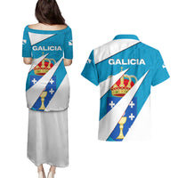 Galicia Flag Couples Matching Puletasi and Hawaiian Shirt Autonomous Community of Spain - Wonder Print Shop